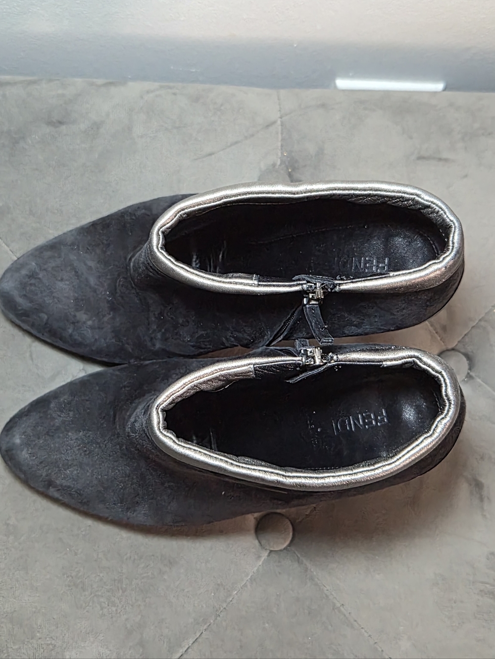 Vintage Fendi Black Suede High-Heel Ankle Boots with Metallic Trim 39 - Picture 4 of 16